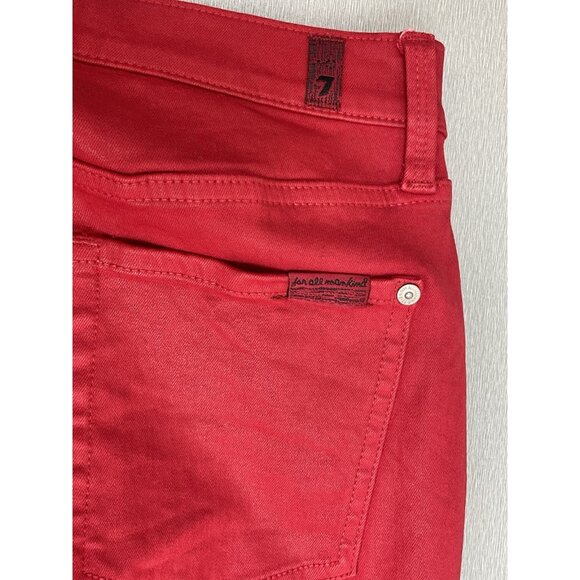 7 FOR ALL MANKIND HIGH WAIST ANKLE SKINNY IN COATED LAVA RED SIZE 27 - Picture 11 of 14